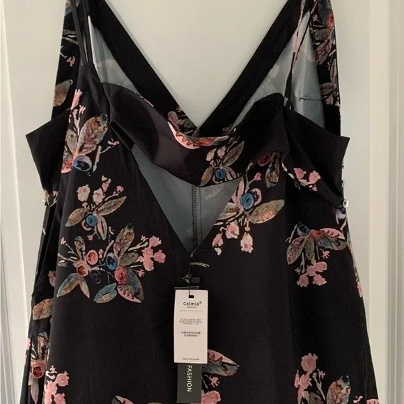 Celmia Collection NWT XXL Floral Black Jumper Cutout Sides  Buttons 0079 - Picture 7 of 10